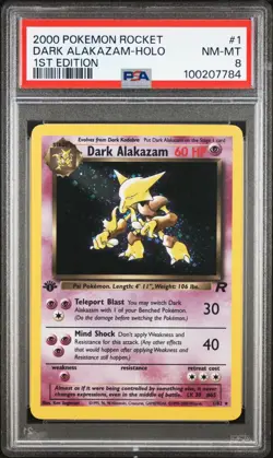 PSA 8 Alakazam Holo #1 Rocket 1st Edition Pokemon Card 2000 - Image 1