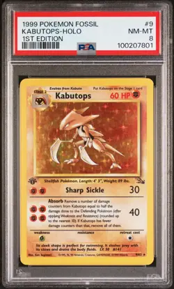 PSA 8 Kabutops Holo #9 Fossil 1st Edition Pokemon Card 1999 - Image 1