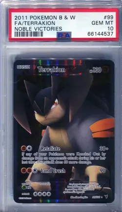 PSA 10 Terrakion Full Art 99 BW Noble Victories Pokemon Card 2011 - Image 1