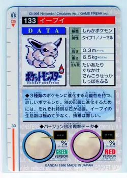 Eevee #133 Bandai Carddass Nintendo Pokemon Card Japanese 1996 NEAR MINT - Image 2