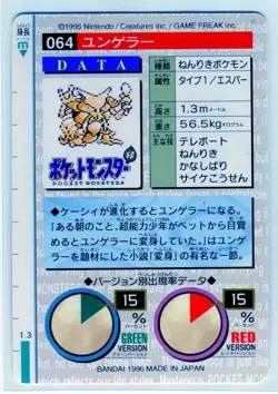 Kadabra 064 Bandai Carddass Nintendo Pokemon Card Japanese 1996 NEAR MINT - Image 2