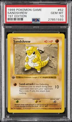 1999 POKEMON BASE SET 1ST EDITION #62 SANDSHREW PSA 10 - Image 1