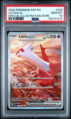 2024 POKEMON SSP EN-SURGING SPARKS SPECIAL ILLUSTRATION RARE LATIAS EX PSA 10 - Image 1