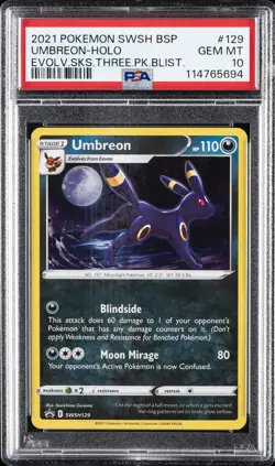 2021 POKEMON SWSH BLACK STAR PROMO #129 UMBREON-HOLO PSA 10 - Image 1
