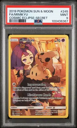 PSA 9 MIMIKYU 2019 POKEMON SUN & MOON COSMIC ECLIPSE 245 FULL ART SECRET RARE - Image 1