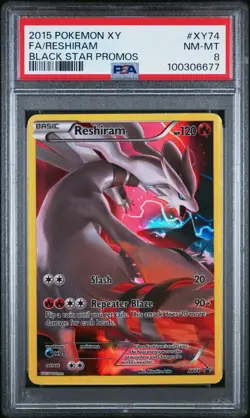 PSA 8 2015 POKEMON XY BLACK STAR PROMOS XY74 FULL ART/RESHIRAM - Image 1