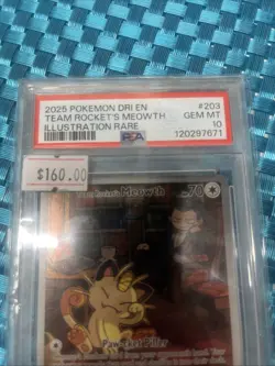 Pokemon DRI EN Team Rockets Meowth Illustration Rare #203 GEM MT 10 120297671 - Image 2