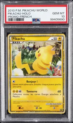 2010 POKEMON PIKACHU WORLD PROMO FRENCH PIKACHU-HOLO PSA 10 - Image 1