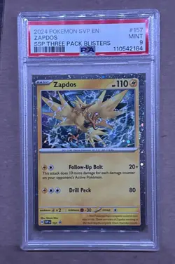 2024 POKEMON SVP EN PROMO SURGING SPARKS THREE PACK BLISTERS #157 ZAPDOS PSA 9 - Image 1