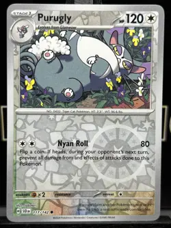 117/142 PURUGLY REVERSE HOLO STELLAR CROWN POKEMON CARD - Image 3