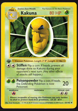 Kakuna 1st Edition Shadowless 33/102 Base Set Pokemon TCG Card 1999 LP - Image 1