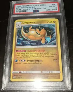 Dragonite 151 POKEMON SUN MOON UNIFIED MINDS COSMOS-2021 KANTO PSA 8 NM-MT - Image 1