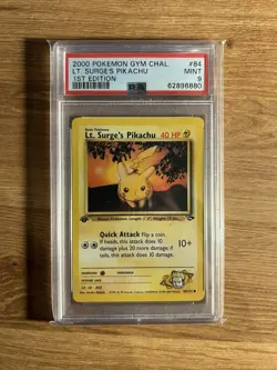 Pokemon Lt. Surges Pikachu 1st Edition 84/132 2000 Gym Challenge - PSA 9 - Image 1