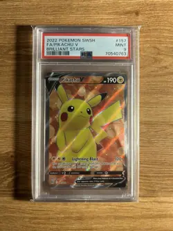 2022 Pokemon SWSH Brilliant Stars FULL ART Pikachu V #157/172 PSA 9 Mint - Image 1