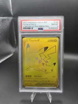 Pokemon Celebrations Pikachu V SWSH145 Gold Full Art UPC Black Star Promo PSA 8 - Image 1