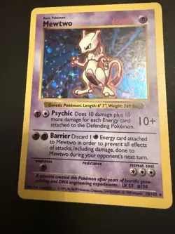 Pokemon Mewtwo TCG Base Set Holo Shadowless Rare Card 10/102 MP Condition - Image 2