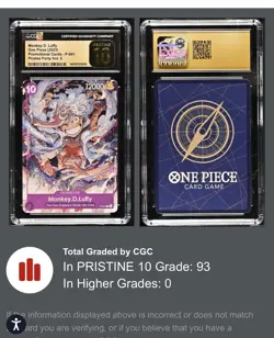 CGC 10 PRISTINE Monkey D. Luffy (041) P-041 One Piece Promotion Cards Regular - Image 3
