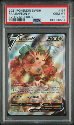2021 POKEMON SWORD & SHIELD EVOLVING SKIES #167 FULL ART/LEAFEON V PSA 10 - Image 1