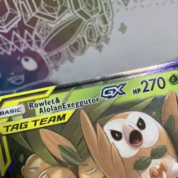 Pokemon TCG Rowlet & Alolan Exeggutor Tag Team GX Unified Minds 1/236 Holo Ultra - Image 2