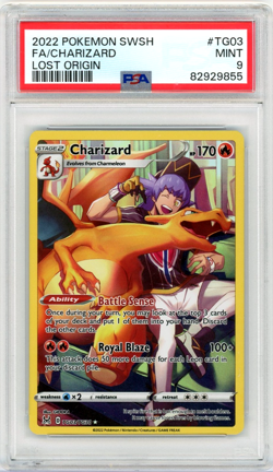 PSA 9 2022 Pokemon Charizard Full Art Lost Origin TG03 Graded Card - Image 1