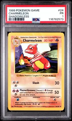 PSA 1 Charmeleon Shadowless 24/102 Base Set 1999 Pokemon WoTC PR - Image 1