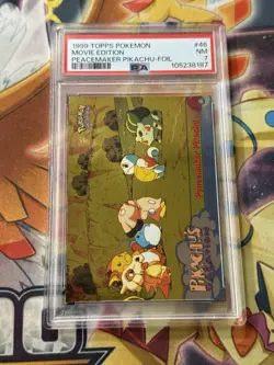 1999 Topps Pokemon Movie Edition PEACEMAKER PIKACHU #46 Blue Label PSA 7 - Image 1