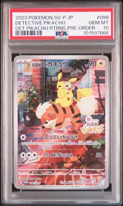 2023 POKEMON JAPANESE SV-P PROMO #098 DETECTIVE PIKACHU PSA 10 - Image 1