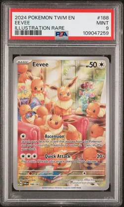 2024 POKEMON TWM EN-TWILIGHT MASQUERADE ILLUSTRATION RARE #188 EEVEE PSA 9 - Image 1