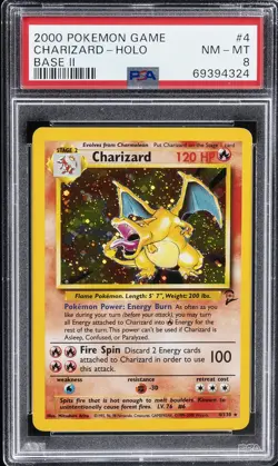 2000 POKEMON BASE SET 2 #4 CHARIZARD-HOLO PSA 8 - Image 1