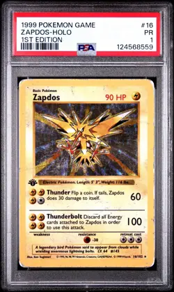 POKEMON CARD 1999 ZAPDOS HOLO FIRST EDITION 16/102 BASE SET PSA 1 POOR - Image 1