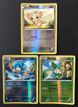 3 X Black & White Base Pokemon Cards Reverse Holo Simisage Simipour Minccino - Image 1