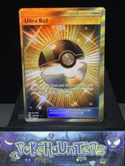 Pokemon Card Ultra Ball 161/149 Sun & Moon Base Set Gold Secret Rare Near Mint - Image 1