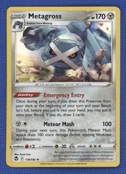 Pokemon TCG Metagross Sword & Shield Silver Tempest 119/195 Holo Rare Card 2 - Image 1