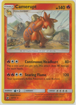 2017 Pokemon Sun and Moon Crimson Invasion 14/111 Camerupt Reverse Holo - Image 1
