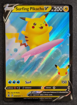 2021 Pokemon Surfing Pikachu V 008/025 Celebrations Holo - Image 1