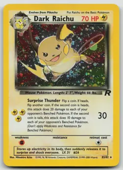 Pokemon TCG Dark Raichu Holo 83/82 MP #2 - Image 1