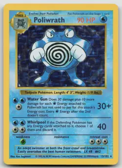 Poliwrath Shadowless Holo Base Set 13/102 Pokemon TCG WOTC Rare 1999 Vintage MP - Image 1