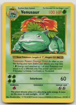 1999 Pokemon TCG Venusaur Holo Rare Shadowless 15/102 Base Set - MP - Image 1