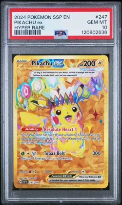 2024 POKEMON SSP EN-SURGING SPARKS HYPER RARE #247 PIKACHU EX PSA 10 - Image 1