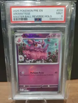 Pokemon Aromatisse Master Ball Pattern 039/131 Prismatic Evolutions Holo PSA 9 - Image 1