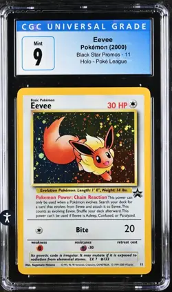 Eevee Pokemon (2000) Black Star Promo- 11 Holo Pokemon league CGC 9 MINT - Image 1