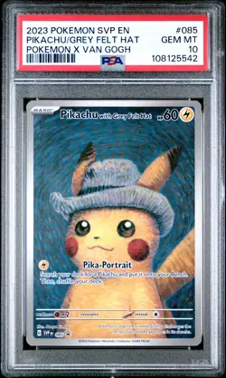 2023 POKEMON SVP EN-SV BLACK STAR PROMO #085 PIKACHU WITH GREY FELT HAT PSA 10 - Image 1