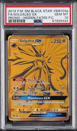 2019 POKEMON SM BLACK STAR PROMO #SM104A FULL ART/SOLGALEO GX PSA 10 - Image 1
