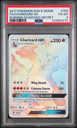 2017 POKEMON SUN & MOON BURNING SHADOWS SECRET #150 FULL ART/CHARIZARD GX PSA 4 - Image 1