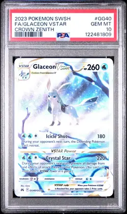 2023 POKEMON SWORD & SHIELD CROWN ZENITH #GG40 FULL ART/GLACEON VSTAR PSA 10 - Image 1