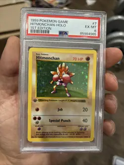 1999 Pokemon Game Hitmonchan Holo 1st Edition Shadowless Card #7 PSA 6 EX-MT - Image 1
