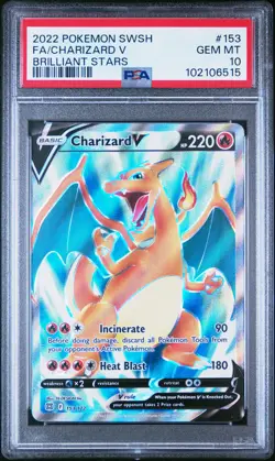 2022 POKEMON SWORD & SHIELD BRILLIANT STARS #153 FULL ART/CHARIZARD V PSA 10 - Image 1
