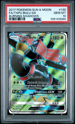 2017 Pokemon Burning Shadows Tapu Bulu GX Full Art #130 PSA 10 GEM MINT LOW POP - Image 1