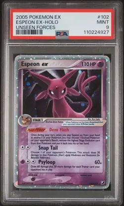 2005 POKEMON EX UNSEEN FORCES #102 ESPEON EX-HOLO PSA 9 - Image 1