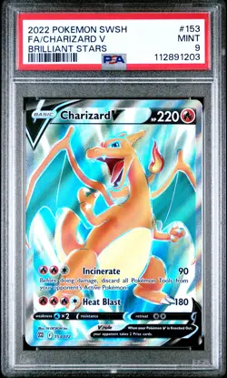 2022 POKEMON SWORD & SHIELD BRILLIANT STARS #153 FULL ART/CHARIZARD V PSA 9 - Image 1